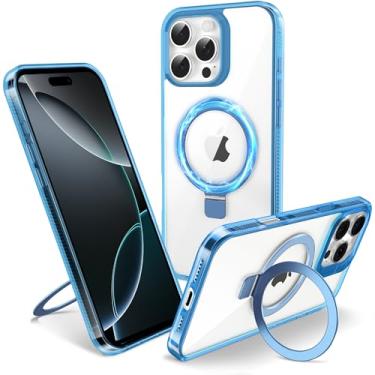 Imagem de Flyzoo Capa magnética para iPhone 16 Pro - [suporte invisível embutido] [compatível com MagSafe] [proteção contra quedas de grau militar] capa de borda de silicone rígida antiamarelamento, 16 cm, azul