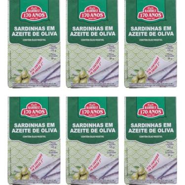 Imagem de Sardinha em Lata Portuguesa em 100% em Azeite de Oliva Extravirgem 125g - RAMIREZ - Rico em Ômega 3 - Tampa Abre Fácil - Tradição desde 1853-6 Unidades.