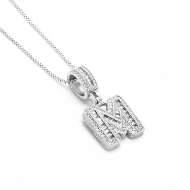 Imagem de IN Chenthy Colar masculino com letras bufantes de ouro 18 K - Corrente cubana Hip-Hop com pingente de cubo de gelo de zircônia AAA, 45 cm + 5 cm de comprimento ajustável, Silver M, Aço inoxidável, Sem