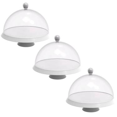 Imagem de Kit 3 Porta Bolos 25cm Branco com Cúpula e Pé Bubble Crippa Tortas Doces Boleira
