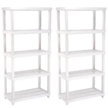 Imagem de Kit 2 Estantes Modular 5 Prateleiras Câmara Fria Até 250kg Multiuso Ordene Branca Plástica