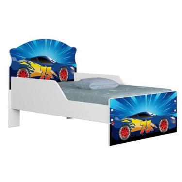 Imagem de Mini Cama Infantil 148x68cm Proteção Lateral Carro Azul Z53 - Mpozenat