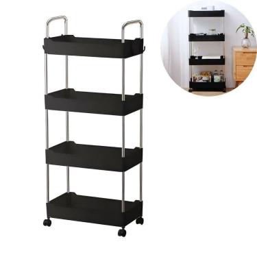 Imagem de Prateleira Multiuso 4 Andares Com Rodinhas - Organize Com Praticidade preto