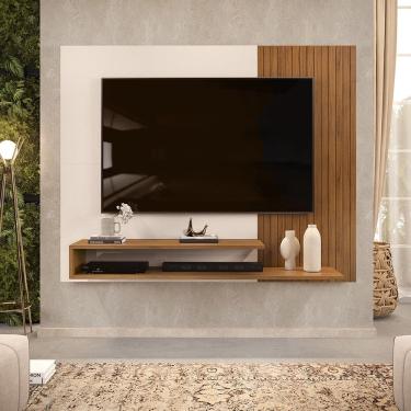 Imagem de Painel para TV Ate 50 Polegadas Ripado 2 Prateleiras Nando Freijó Off White DJ Móveis