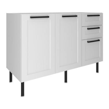 Imagem de Balcão De Cozinha Gabinete Para Pia 120cm Mdf 2 Portas 3 Gavetas Multimóveis Cr20444 Branco