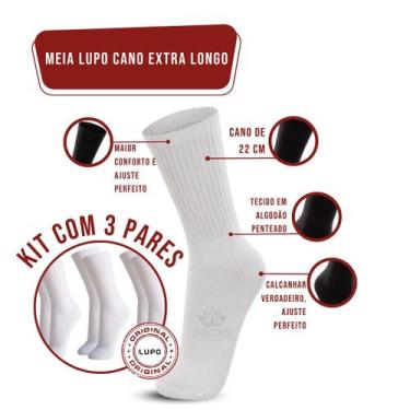 Imagem de KIt 3 Pares de Meia Cano Extra Longo Academia Algodão  - Lupo, Branco,