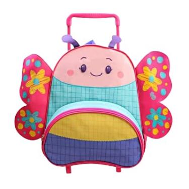 Imagem de Mochila Infantil com Rodas, Design de Borboleta, Rosa e Azul, Bolso Frontal
