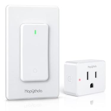 Imagem de HAPYTHDA Tomada de controle remoto, interruptor de luz sem fio montado na parede, interruptor liga/desliga remoto 15A/1500W para lâmpadas e eletrodomésticos, sem fiação, alcance RF de 300 pés, design