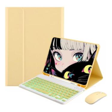 Imagem de Capa Para Tablet, Capa + Mouse e Teclado Magnético Bluetooth Destacável Para IPad 9ª/ 8ª /7ª Geração (Tartrazine, Teclado retroiluminado)