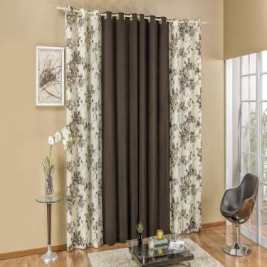 Imagem de Cortina estampada Floratta 2 metros micropercal 200 fios floral marrom