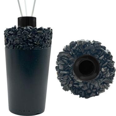 Imagem de Aromatizador Decorativo Artesanal 220 ml em Cimento Preto com Pedras Pretas Perfeito para Lavabo Cor Preto