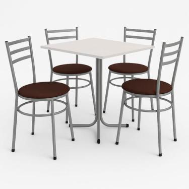 Imagem de Mesa de Jantar Quadrada 70cm Branca Com 4 Cadeiras Estofada Cinza - La