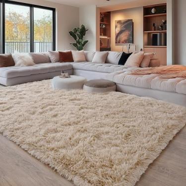 Imagem de OHDS Tapete macio bege para quarto, 2,7 x 3,6 m, tapete grande - tapete felpudo ultramacio e antiderrapante, tapete confortável e durável para sala de estar, quarto de crianças, dormitório de
