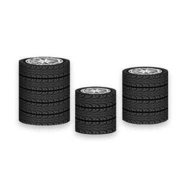 Imagem de Trio De Capa Cilindro  - Pneu Realista Roda Carro 021 - Via Cores