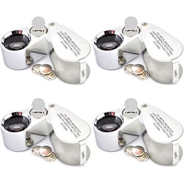 Imagem de Onwon 4 Peças 40X 25Mm Lupa De Joias Iluminada Com Lente Led Uv, Toda Em Metal, Dobrável Para Joalheiros, Capa Protetora Detecção E Identificação Moedas
