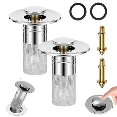 Imagem de MVLIAST Filtro De Ralo Aço Inoxidável Para Pia Banheiro, Retrátil Com Rolha Removível, Coletor Cabelo, Chuveiro Banheiras (2 Peças)