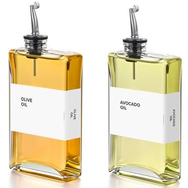 Imagem de Spaceneat Garrafa dispensadora de azeite de oliva - Inclui 44 etiquetas essenciais de cozinha - Garrafas de óleo de cozinha para cozinha, dispensador de xarope de café - Bico com recipiente de vidro