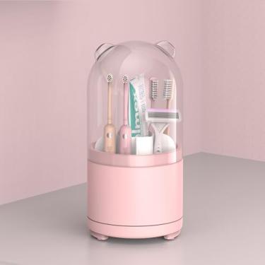 Imagem de Suportes de escova de dentes rosa para banheiro, suporte de escova de dentes elétrico giratório infantil com tampa, pasta de dente de banheiro fofa e organizador de pia de armazenamento de escova de