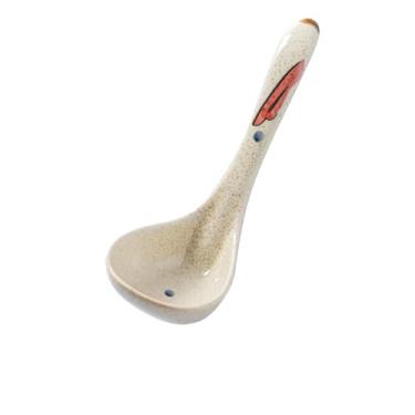 Imagem de Colher de arroz de cabo longo de cerâmica minimalista de estilo japonês delicado fresco e bonito - colher grande (peixe gordo vermelho com pontos)