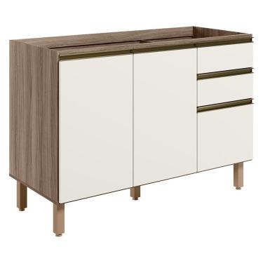 Imagem de Balcao Para Pia 2P 3G 120cm MDF Kali 16417 Carvalho Toq Off White Cetim Nicioli