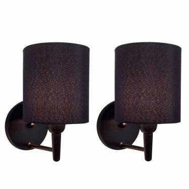 Imagem de Kit/2 Arandela Cilíndrica Md-2009 Base Preto Cúpula em Tecido 14x15cm Preto - Bivolt