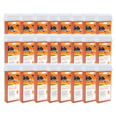 Imagem de Kit Depilflax 24 Refil Cera Depilatoria Corporal Profissional Depilação Roll On Depilflax Mamao 100g