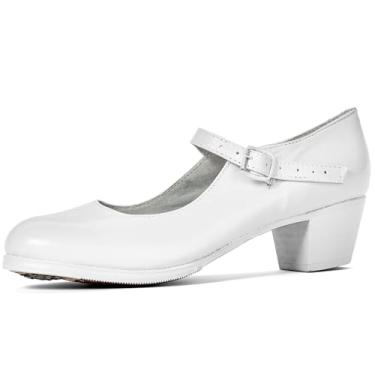 Imagem de Colonial 325 Folklorico Flamenco Tênis de dança feminino com pregos, couro, salto de 5 cm, Branco, 35