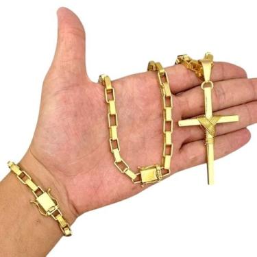 Imagem de Kit Tijolinho 10mm + Cruz Amarrada Banhado a Ouro 18K - ToJoia18k