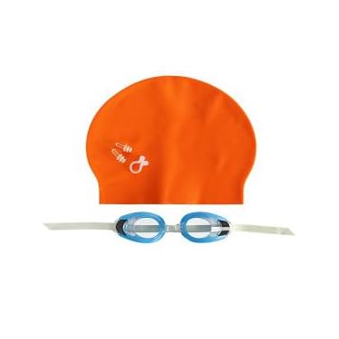 Imagem de Kit de Natação 5 Peças, Óculos com Proteção UV, Touca 21,5 x 18,5 cm, Protetor Nasal e de Ouvido, Laranja