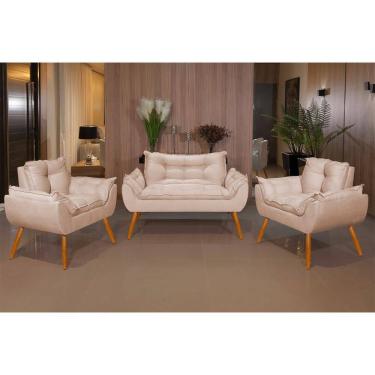 Imagem de Kit 2 Poltronas e 1 Namoradeira Opala Suede com Pés Palito