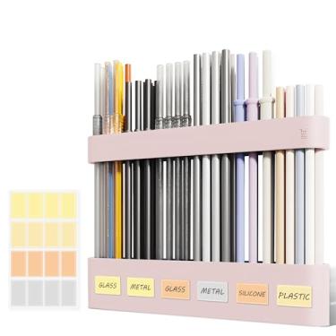 Imagem de Neepanda Suporte de canudo para porta de armário, organizador dispensador de canudo de silicone com design dividido atualizado 2025 com adesivo forte e etiquetas para armazenamento de armário de