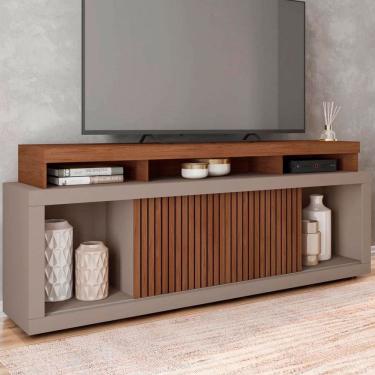 Imagem de Rack para TV 75 Polegadas 2 Portas com Ripado Puerto Marrom Claro/Havana - Pnr Móveis