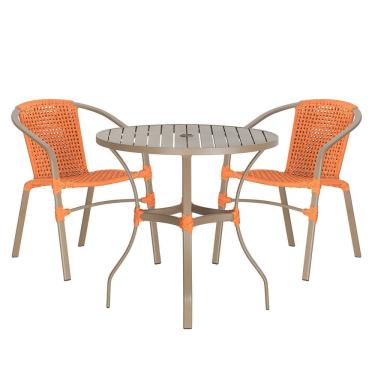 Imagem de Jogo 2 Cadeiras Corda Nautica Floripa e Mesa Tampo Ripado Aluminio Roma 1,00 m Varanda Jardim Area Piscina Trama