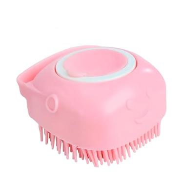 Imagem de Escova de Banho Bucha para Pets com Silicone Macio, Massageador 2 em 1, Design Sorridente, (Rosa)
