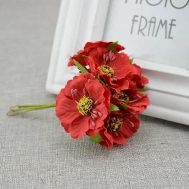 Imagem de Flores artificiais de cerejeira, vaso de carro para casamento, decoração de casa, buquê de noiva, plantas de seda artesanais (vermelho)
