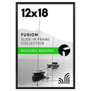 Imagem de Americanflat Moldura para pôster de 30 x 45 cm com capa frontal polida - Moldura deslizante com moldura montável - Coleção Fusion - Molduras para exibição de parede - Preto