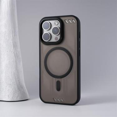 Imagem de MVVKKY Para iPhone 16 Pro Capa magnética de carga sem fio Desert Gold Matte Capa rígida para PC (para iPhone 16 Pro/preto)