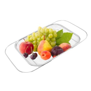 Imagem de YUNYDSM Cesta de drenagem telescópica, cesta de drenagem de cozinha retrátil de aço inoxidável, cesta de cozinha para lavar legumes, frutas, drenar massas e secar pratos