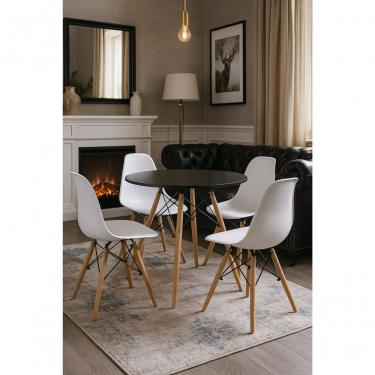 Imagem de Jogo Mesa Eiffel Eames Moderna 80cm Preta Sala Jantar E 4 Cadeiras Eiffel Branca