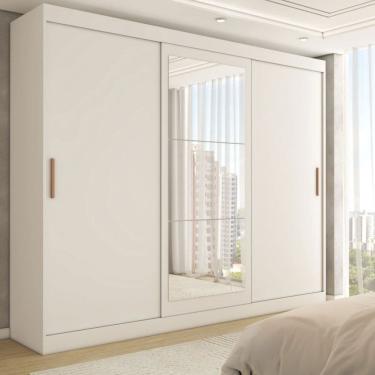 Imagem de Guarda-Roupa Casal Harvard 3 Portas 2 Gavetas com Espelho 100% Mdf Branco - Panorama Móveis