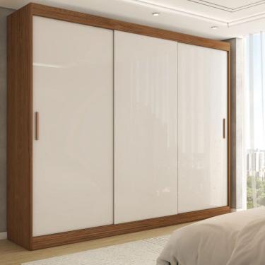 Imagem de Guarda-Roupa Casal Harvard 3 Portas 2 Gavetas 100% Mdf Off White/Nogueira - Panorama Móveis