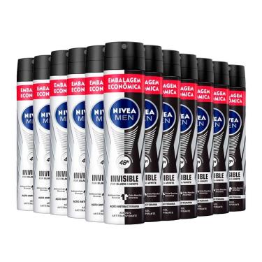 Imagem de Kit Desodorante Aerosol Nívea Black & White Masculino 200ml - 12 unidades