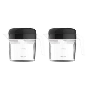 Imagem de Kit 2 Jarra Medidora 1,2 Litros com Tampa Preta Plástica, Redonda e Gr