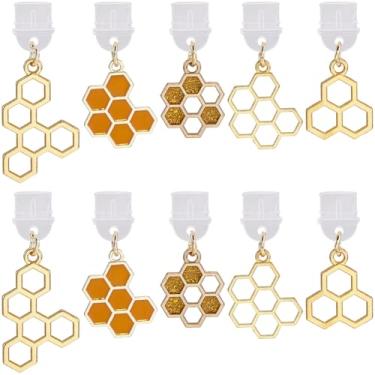 Imagem de SUNNYCLUE 1 caixa de 10 peças de plugue de telefone charmoso tipo c plugue de poeira de plástico amarelo abelha honeycom plugues de telefone à prova de poeira Charing Port Cover Protector Charms para
