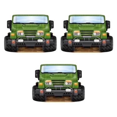 Imagem de Beistle Jungle Safari Photo Prop – Pacote com 3 recortes de cartolina para veículos off-road para aniversários na selva, aventuras de zoológico ou cabines fotográficas com tema de dinossauros