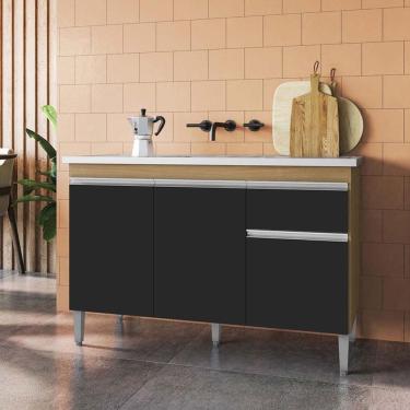 Imagem de Balcão De Pia Ambiente Tatiane 120 Cm Amendoa Preto - Ajl