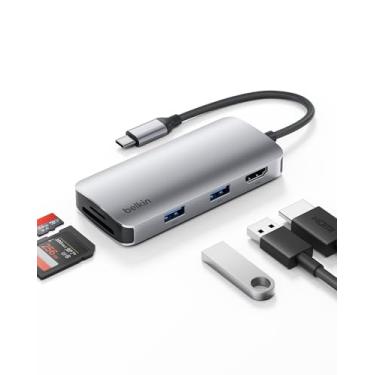 Imagem de Belkin Hub USB-C, adaptador multiportas 5 em 1 – estação de ancoragem USB-C com HDMI 4K, 2 portas USB-A, compartimento para cartão SD e slot para cartão microSD para MacBook Pro, Air, iPad Pro, XP e