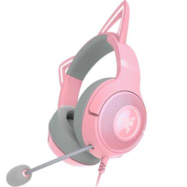 Imagem de Razer Fone de ouvido Kraken Kitty V2 USB com fio RGB: Chroma Kitty Ears - Stream Reactive Lighting - HyperClear Cardioid Mic - Drivers Triforce 40 mm - Som surround 7.1 - Quartzo rosa