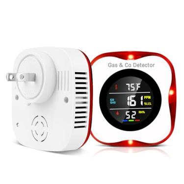 Imagem de Detectores combinados de gás e monóxido de carbono 4 em 1, detector de monóxido de carbono conectado, detector de gás, monitor de temperatura e umidade, monitor digital em tempo real, alarme de voz de