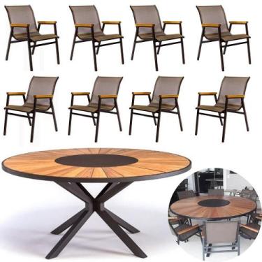 Imagem de Jogo de Mesa Jantar 1,80m Zurick Madeira Pétalas 8 Poltronas Cactos Te